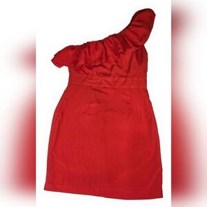 Level Eight One Shoulder Ruffle Red Dress Size S
